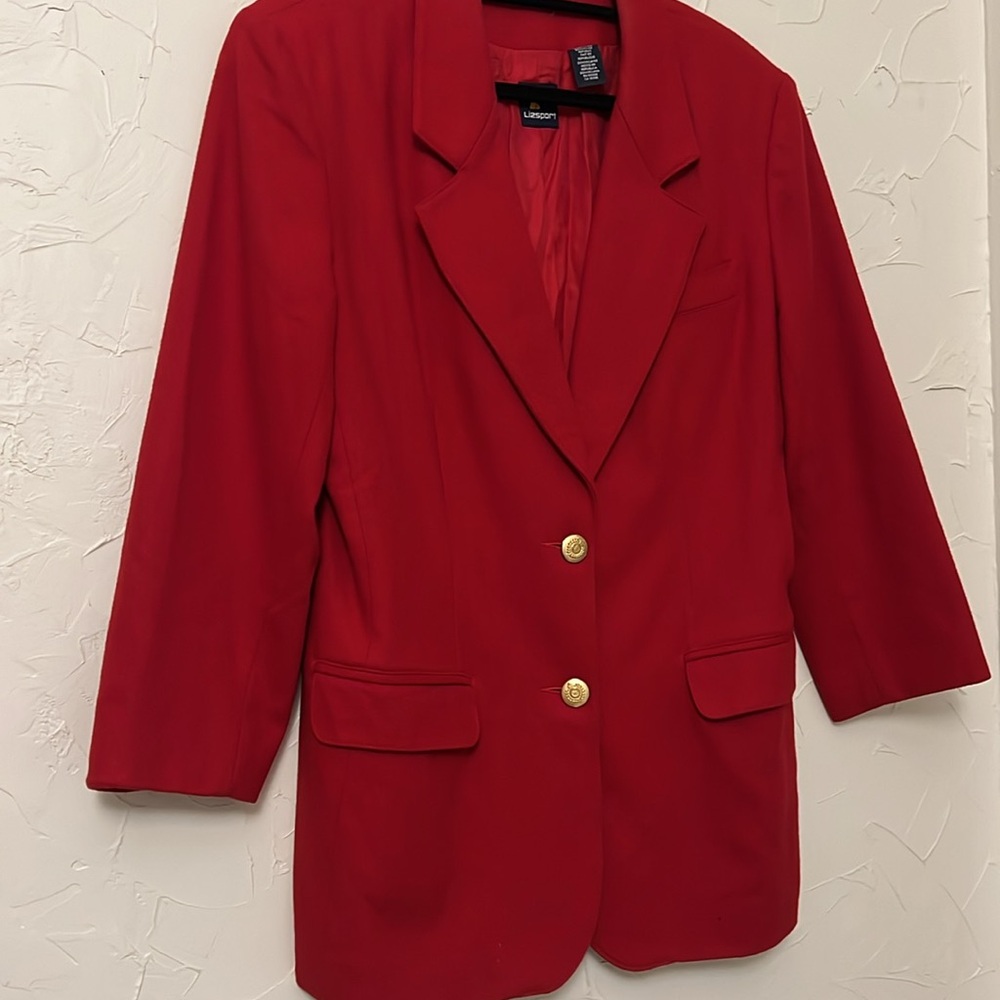 Vintage Sz 8 Lizsport Red Wool Blazer Jacket, Lined